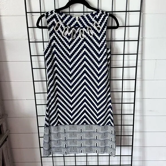 Haani Dress Womens Small Petite Blue White Geometric Business Casual Wedding - Picture 4 of 11